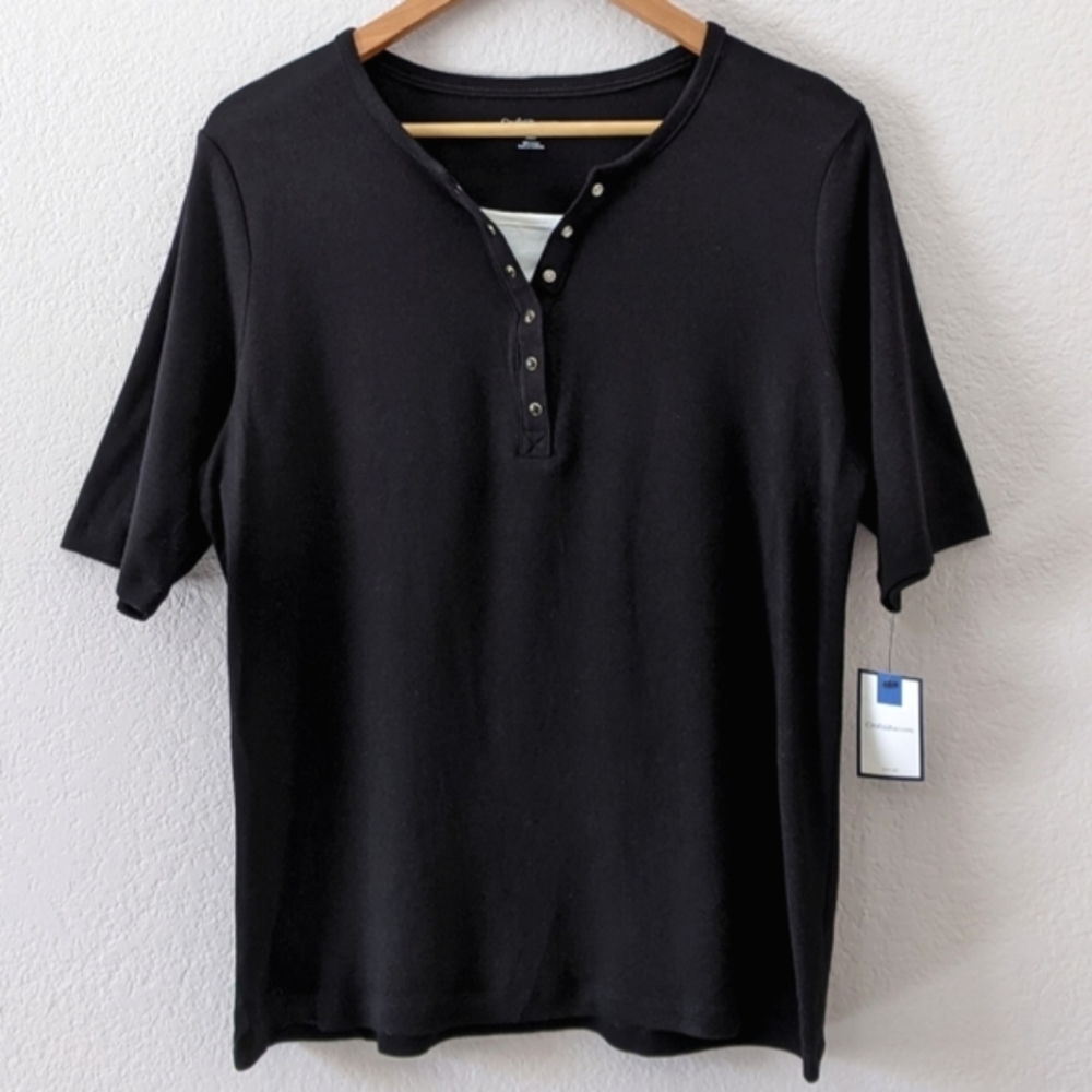 Croft & Barrow Layered Short Sleeve Top, Black / White, XL